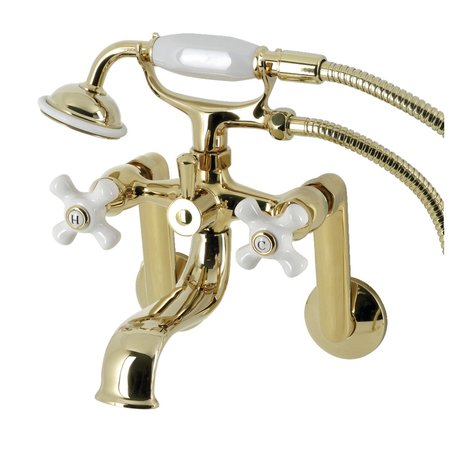 KINGSTON BRASS Tub Wall Mount Clawfoot Tub Faucet with Hand Shower, Polished Brass KS229PXPB